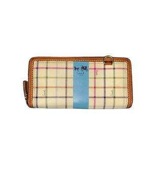 Coach Heritage Stripe Tattersall Plaid Accordion Zip Wallet